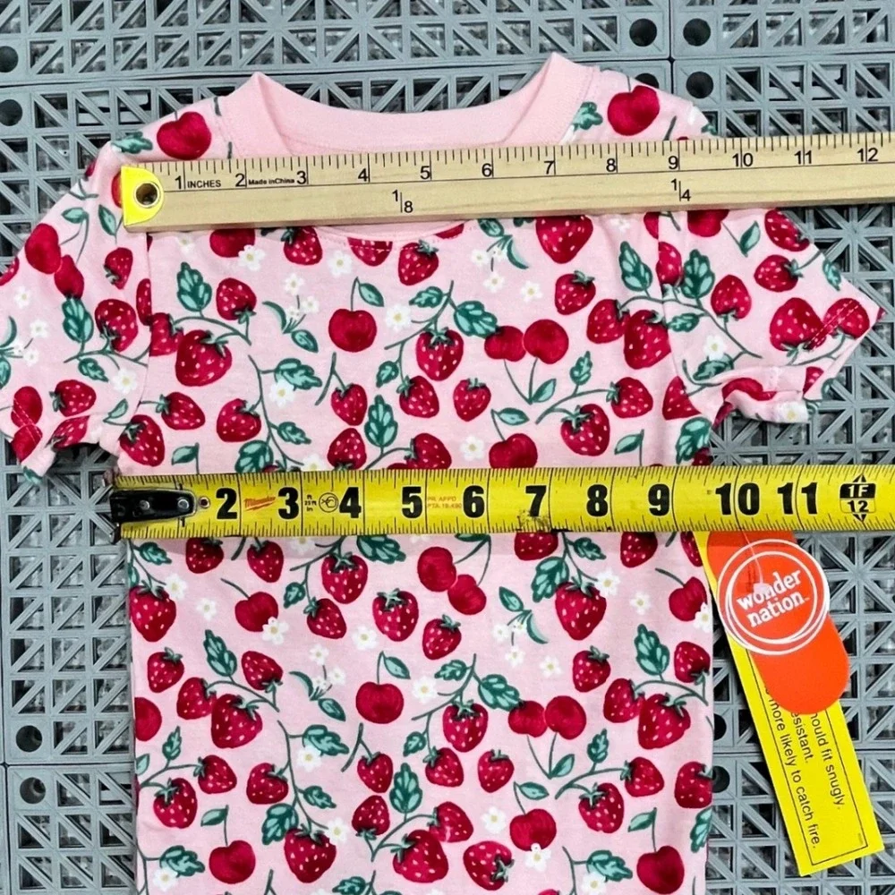Pink Strawberry Cherry Print Pajamas Girls 3T Snug Fit 2pc Set Springtime‎ Cute